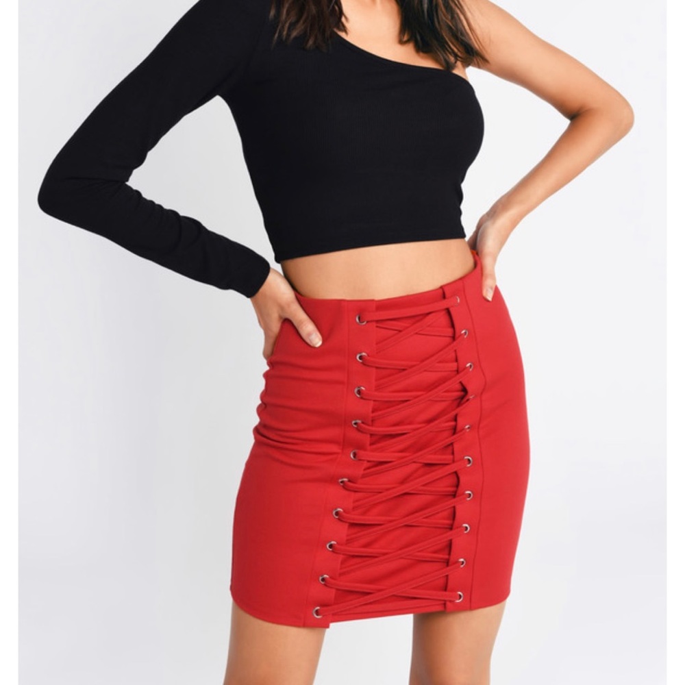 Red Lace Up Skirt